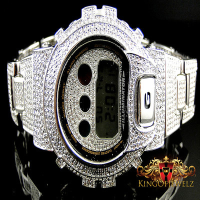 Pre-owned King Of Jewelz Brand Men's Real G-shock Simulated Diamond Watch+ Bezel+watch Band 10 Ctw In Silver