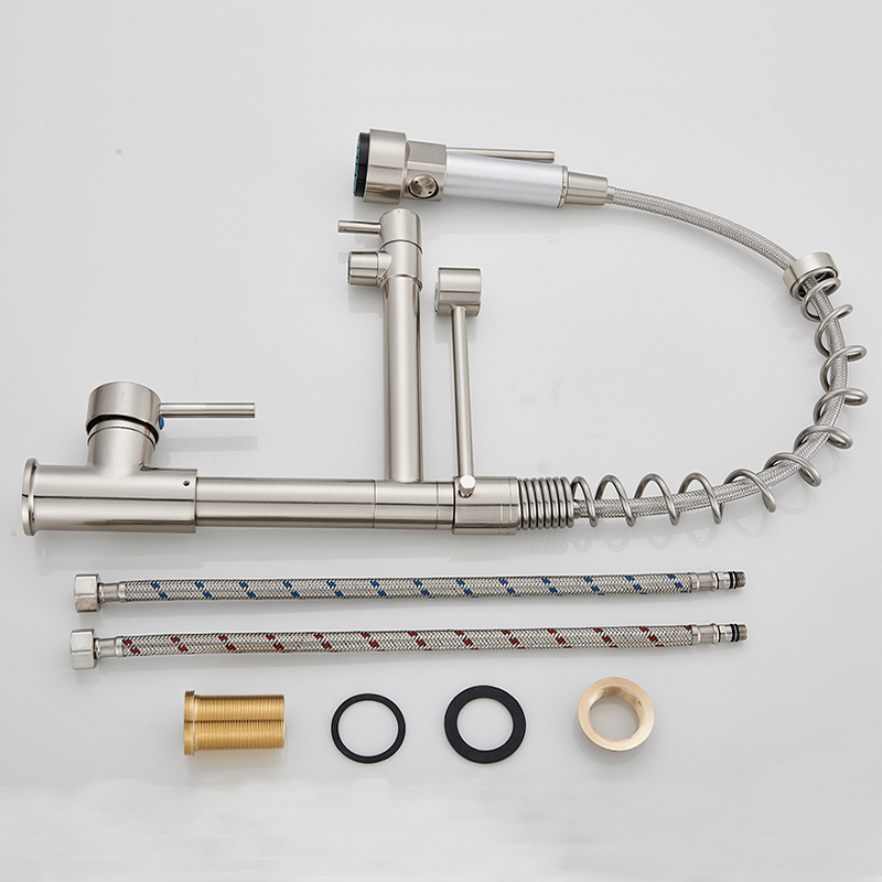 Kitchen Sink Faucet Swivel Single Handle Pull Down Sprayer Mixer Brushed Nickel