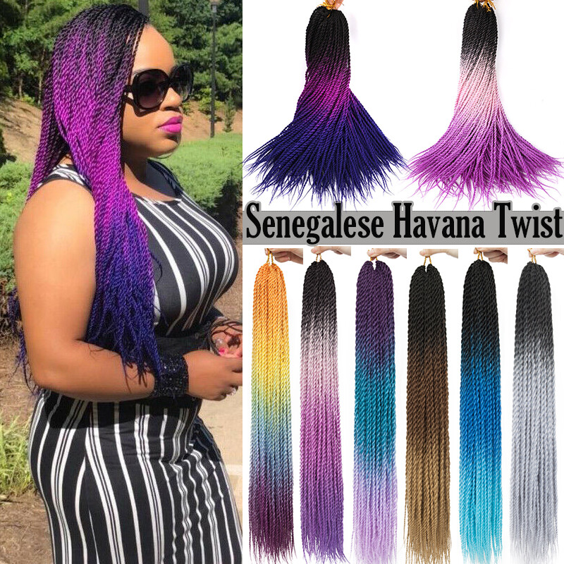 24 Inch Senegalese Twist Havana Braids Hair Extensions Afro Braiding Grey Ombre