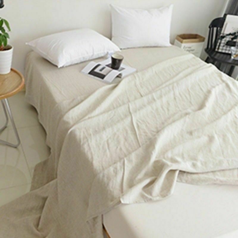 Natural Plain 100% Pure Linen Bedsheet French Flax Organic Bed Sheet Cover Decor