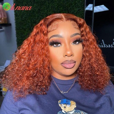 Orange Ginger Kinky Curly Lace Front Human Hair Wigs Pre-Plucked Remy Glueless
