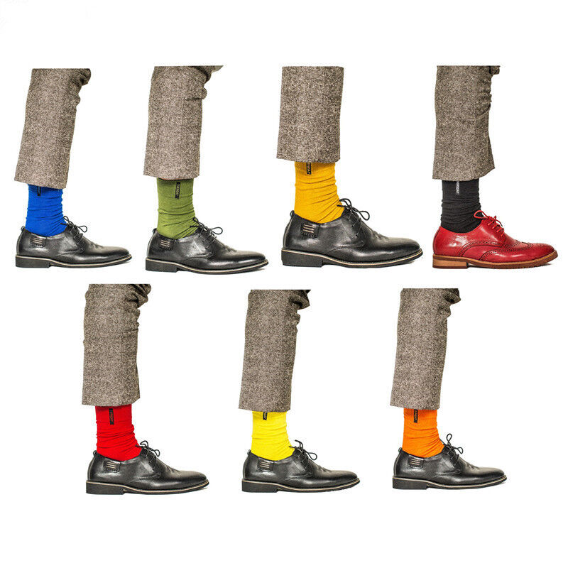 7 Pairs Mens Combed Cotton Socks Lot Classic Solid Color Casual Dress Week Socks