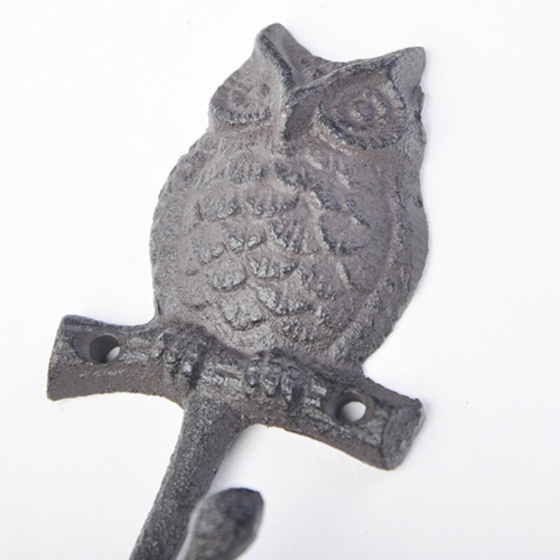 1pcs Cast Iron Hook Wall Single Hook Owl Decorative Coat Key Hook Home Accessory
