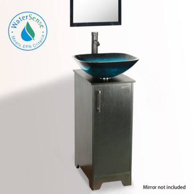 14'' Eclife Small Bathroom Vanity Cabinet Vessel Glass Sink W/ Faucet Drain Combo