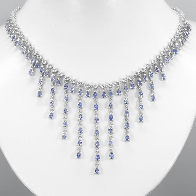 Tanzanite Jewelry Set Necklace & Earring With White Topaz in 925 Silver