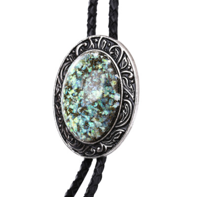 Hobit Opal Stone Mens Bolo Tie Wedding Necklace PU Leather Rope Western Cowboy