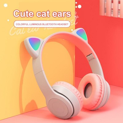 Kids Headphones Wireless Bluetooth Headset Cat Ear LED Lights Earphone Gifts new