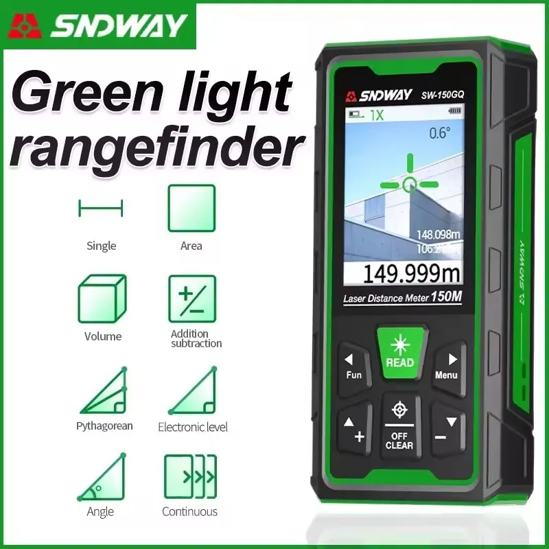SNDWAY Digital Rangefinder Bluetooth Laser Distance Meter 4X Zoom Green Laser Ta