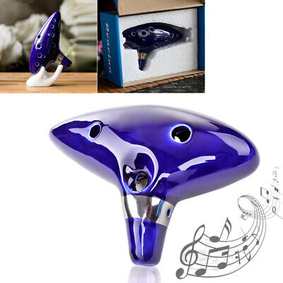 12 Hole Ocarina Ceramic Alto Middle Tone ToneC Flute Blue Instrument w/Neck Cord