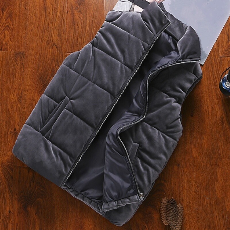 Men Velvet Waistcoat Vest Gilet Jacket Padded Sleeveless Casual Winter Warm