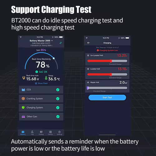 QUICKLYNKS BT2000 Bluetooth Car Battery Monitor Tester Cranking Charging Test