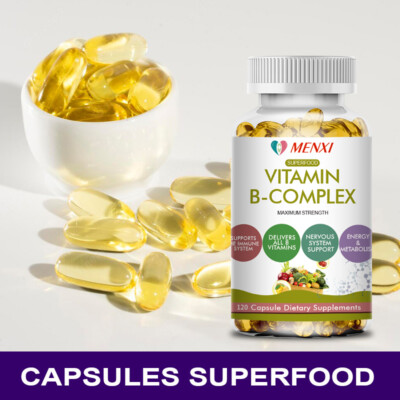 120 Vitamin B Complex, Vitamins B1, B2, B3, B5, B8, B12, Energy, Metabolism Aid