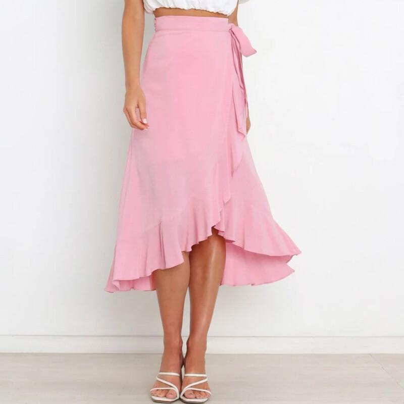 Damen Wickelrock Unregelmäßig Rüschen Saum Hohe Taille Split Midi Formelle Edle