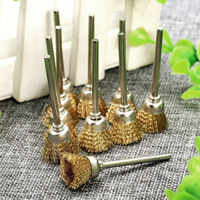 5pcs Set 3mm Shank Polishing Brass Wire Wheel Cup Brushes Rotary Cleaning Tool