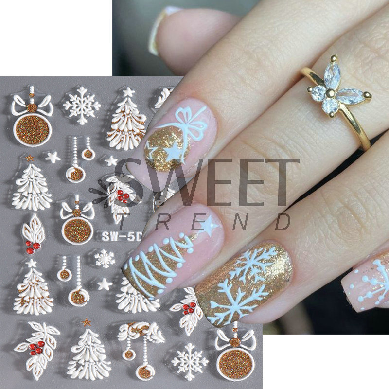 Christmas Nail Art Stickers Snowflake Santa Orinement Decals Self-Adhesive NS53