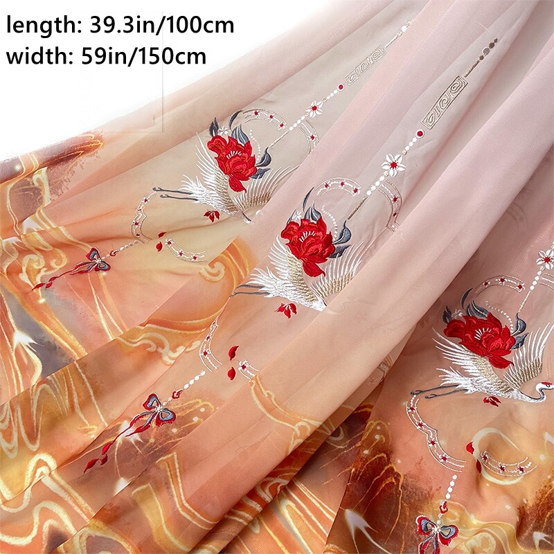 Crane Fiore Ricamo Chiffon Tessuto Panno per Hanfu Abbigliamento e Lavori Fai