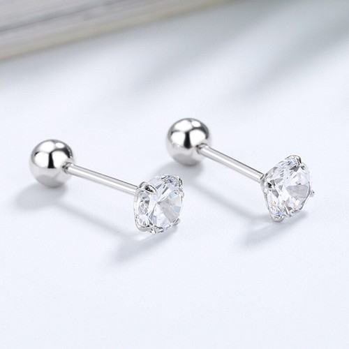 Round 5mm Cubic Zirconia Stud Earrings 925 Sterling Silver Screw Back for Women