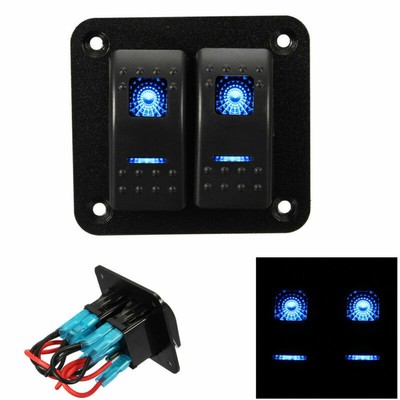 12V/24V 2-Gang Blue LED On-Off Rocker Switch Panel Circuit Breaker Car Truck Van