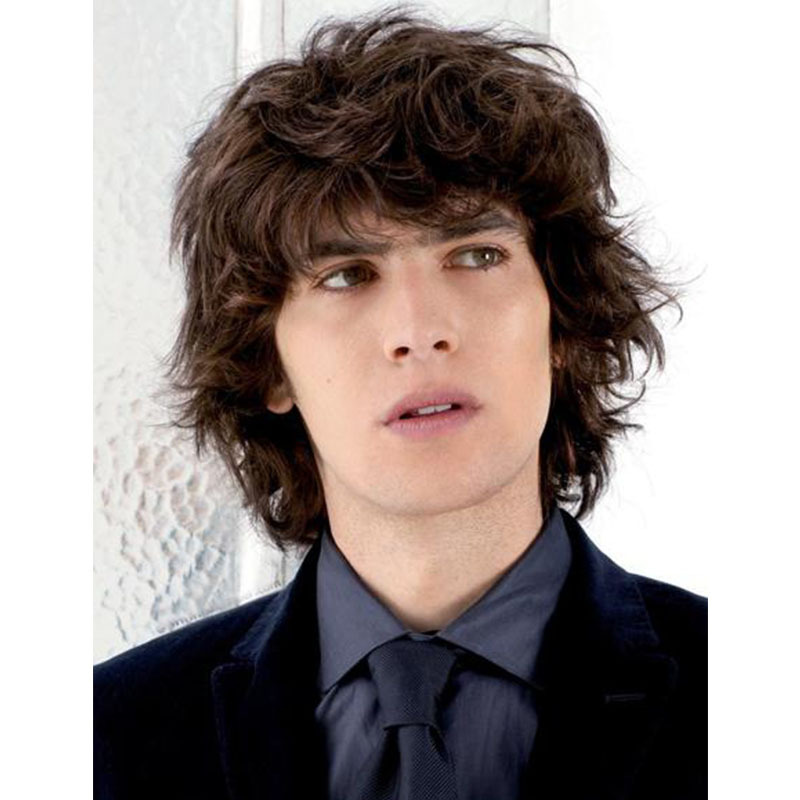 New Fashion Men S Short Fluffy Wavy Hairstyle 100 Capless Human