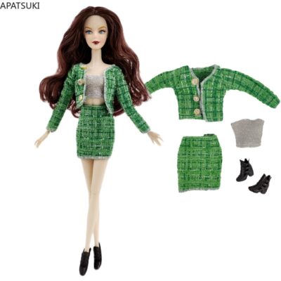 Green Plaid Fashion Doll Clothes Set for 11.5'' Doll Outfit 1/6 Dolls Accessories