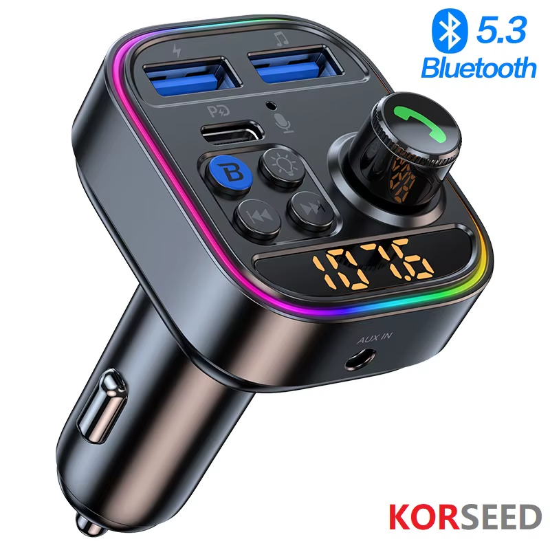 Bluetooth 5.3 FM Transmitter Wireless Bluetooth Car Adapter AUX Radio Receiver M