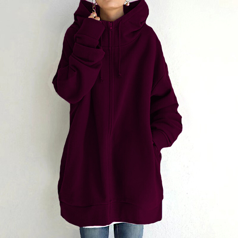 Women Zipper Hooded Long Sleeve Jacket Ladies Jumper Hoodie Cardigan Coat Plus