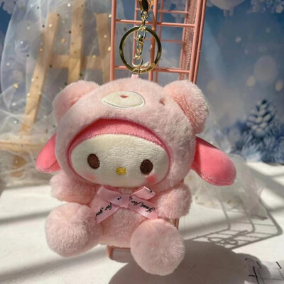 Hello Kitty Cute Bear Adorable Pink Plush Custom Keychain - Charming Accessory-