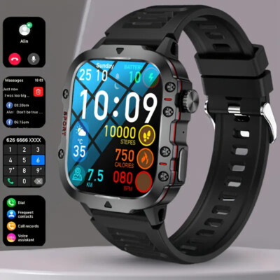 New Rugged Smart Watch Men Wireless Call IP68 Waterproof Sport Fitness AI Voice 