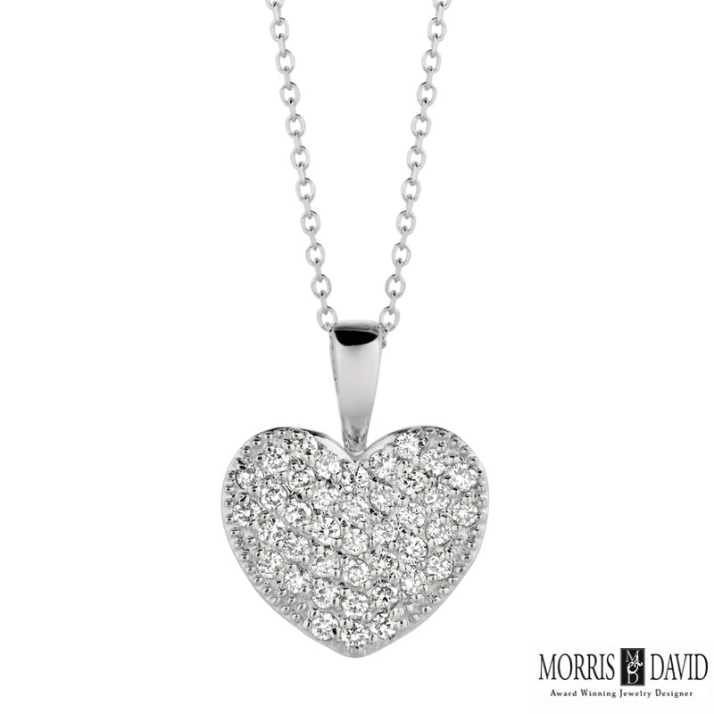 Pre-owned Morris 0.40 Carat Natural Diamond Heart Necklace Pendant 14k White Gold Si 18''