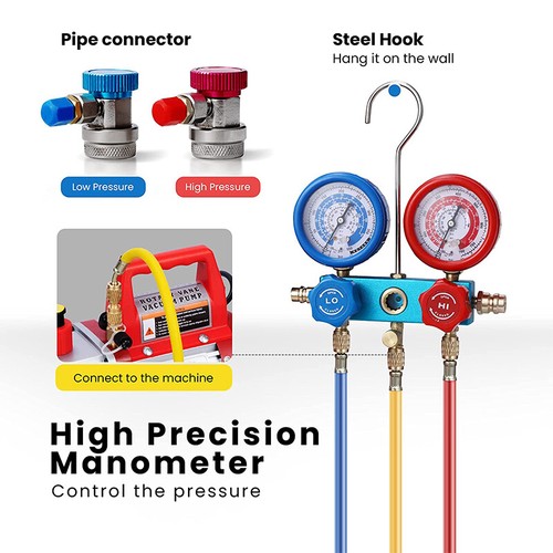 AC Manifold Gauge set Combo 1/3 HP 4CFM Air Vacuum Pump HVAC + R134A Kit AC A/C
