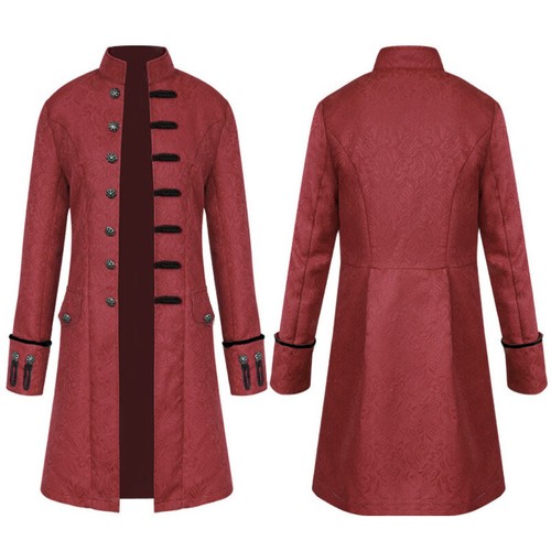 Retro Halloween Men Steampunk Jacket Trench Coat Gothic Medieval Costume Outwear