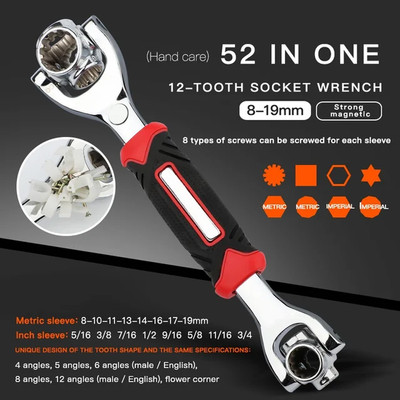 Tiger Wrench 52 in 1 with 360 Degree Rotation, Multipurpose Rotating Spline Bolt