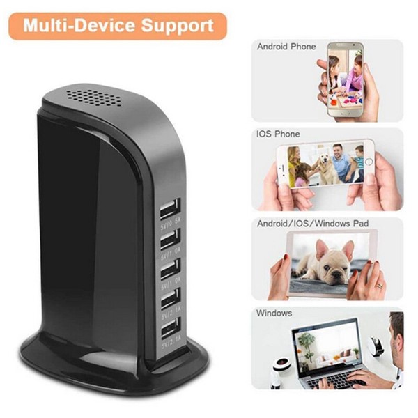 Universal multi-port USB charging station.