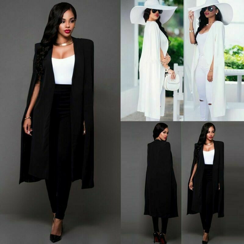 Fashion Women Long Cloak Outwear Cardigan Jacket Trench Coat Blazer US Cape