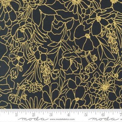 Gilded Metallic Doodle Garden Florals Ink Gold by Alli K Design for Moda 1/2Yard