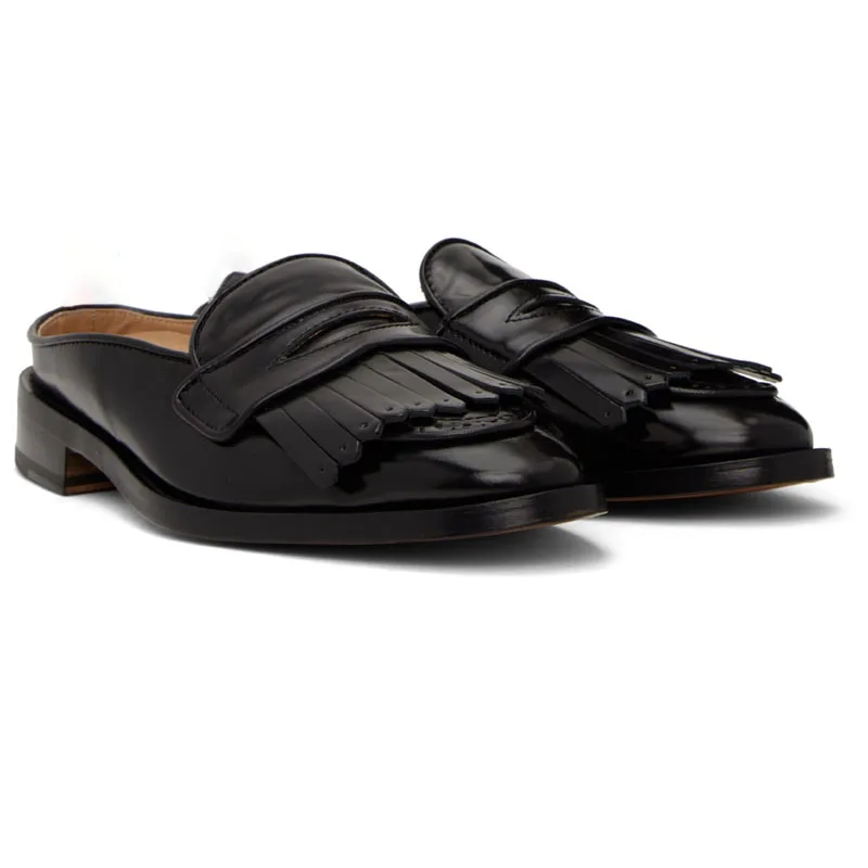 Fringe Embellished Loafers Mule Half Slippers Shoes Soft Real Genuine Leather