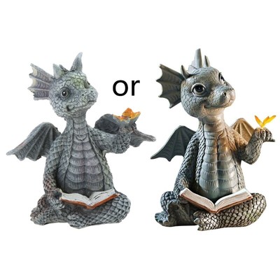Reading Dragon Sculpture Miniatures Statue Window Desk Display Widgets