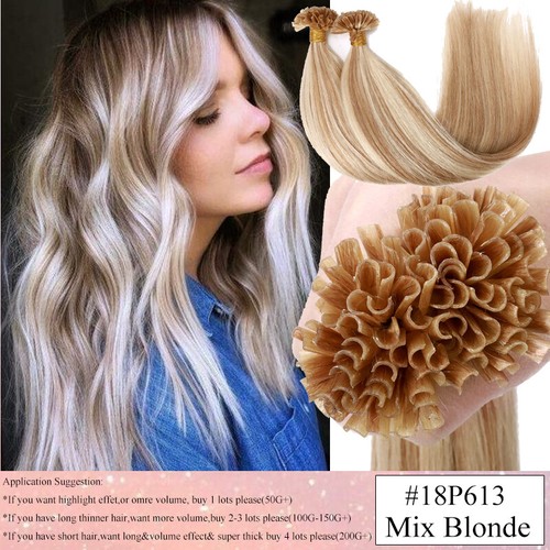 Nail U Tip Remy Human Hair Keratin Fusion Pre Bonded Hair Extensions Mixed Color
