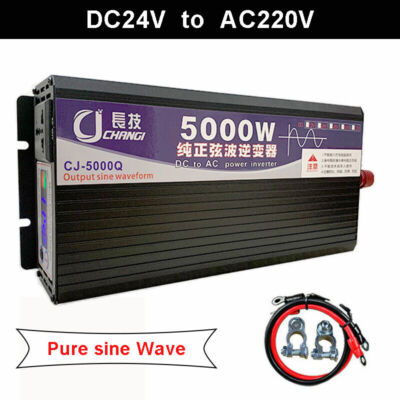 5000W 12V/24V DC to 220V Inverter Pure Sine Wave Power Converter Color Screen