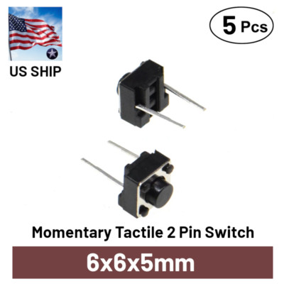5 Pcs 6x6x5 2 Pin Momentary Tactile Push Button Switch | Top Mounted | US Ship