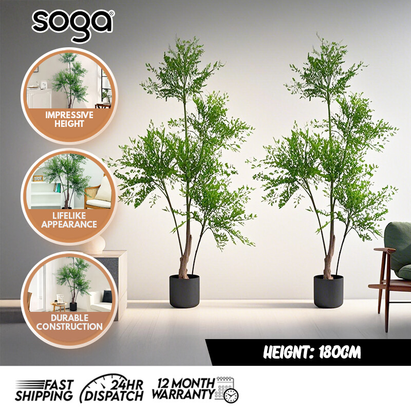 SOGA 2 Pack Nandina Heavenly Bamboo Artificial Tree 180cm