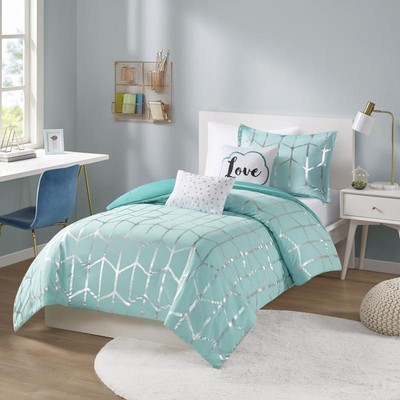 Comforter Set, Soft Microfiber, Modern Geometric Metallic