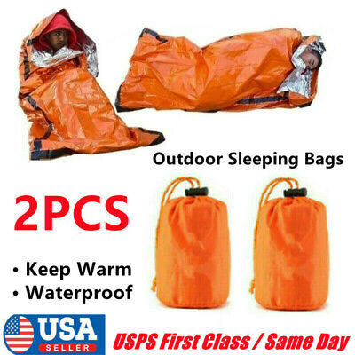 2PCS Emergency Sleeping Bags Thermal Blanket Waterproof Outdoor Survival
