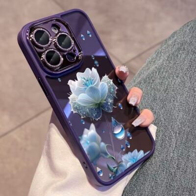 For iPhone 15 Pro Max 14 13 12 11 Case Glitter Flower Shockproof Cover W/Strap