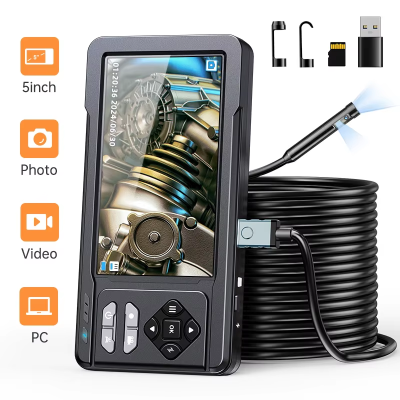 5inch Borescope Dual Lens 16.5ft Industrial Endoscope Camera with Lights1080P HD