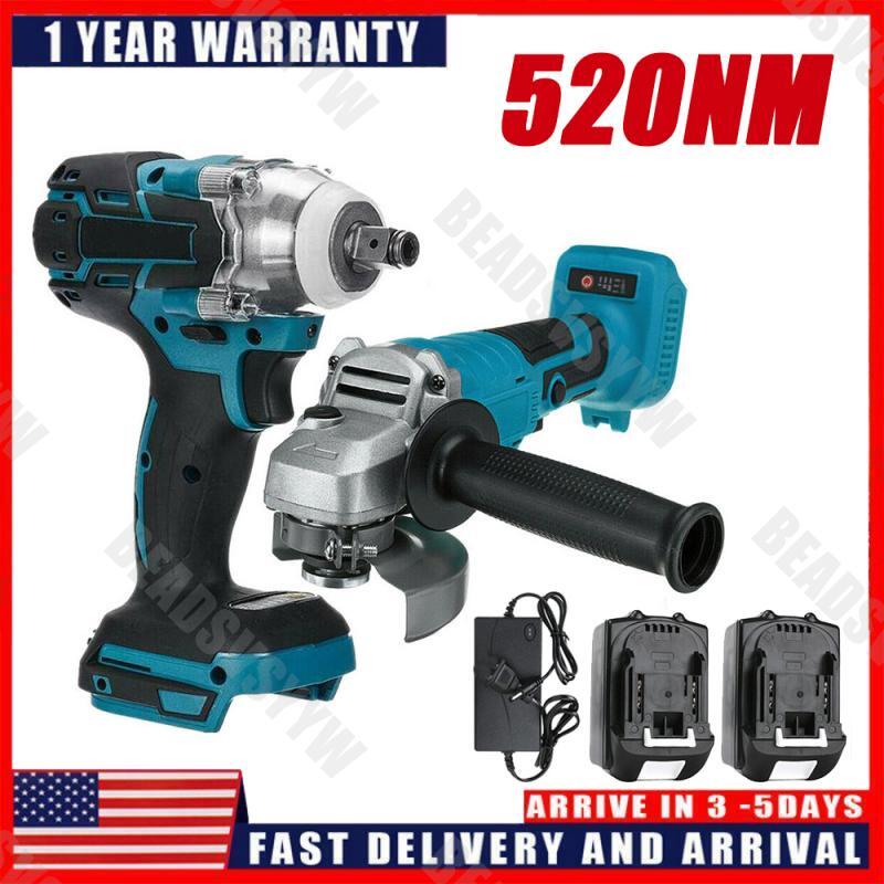 125mm Angle Grinder + Impact Wrench Cordless Tool Combo Kit Brushless For Makita