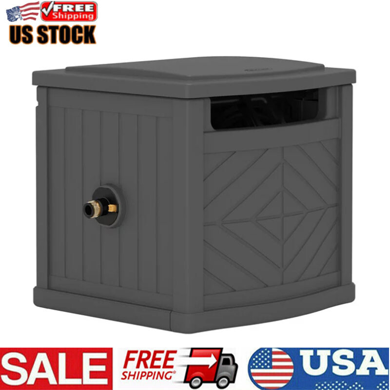 US NEW 100 ft Hose Resin Hideaway Hose Reel Garden Storage Box Bin Hose Holder
