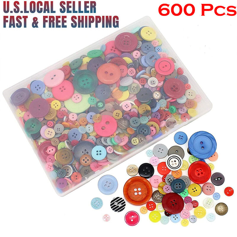 600Pc Craft DIY Buttons About Mixed Colors Assorted Sizes Round