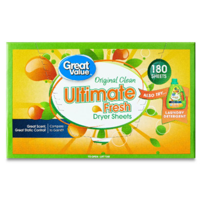 Great Value Ultimate Fresh Dryer Sheets, Original Clean, 180 Count