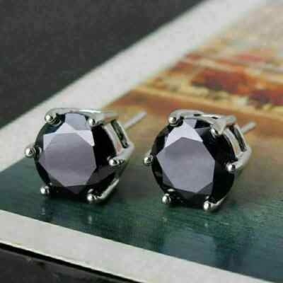 3Ct Round Lab Created Black Diamond Solitaire Stud Earrings 14K White Gold FN 